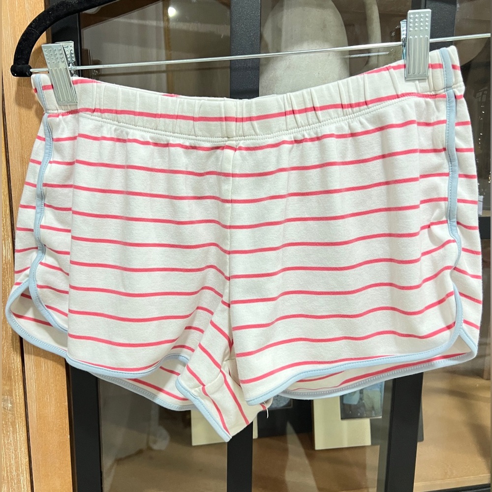 LAKE Pajamas shorts pink stripes blue trim periwinkle Pima cotton pjs stretchy